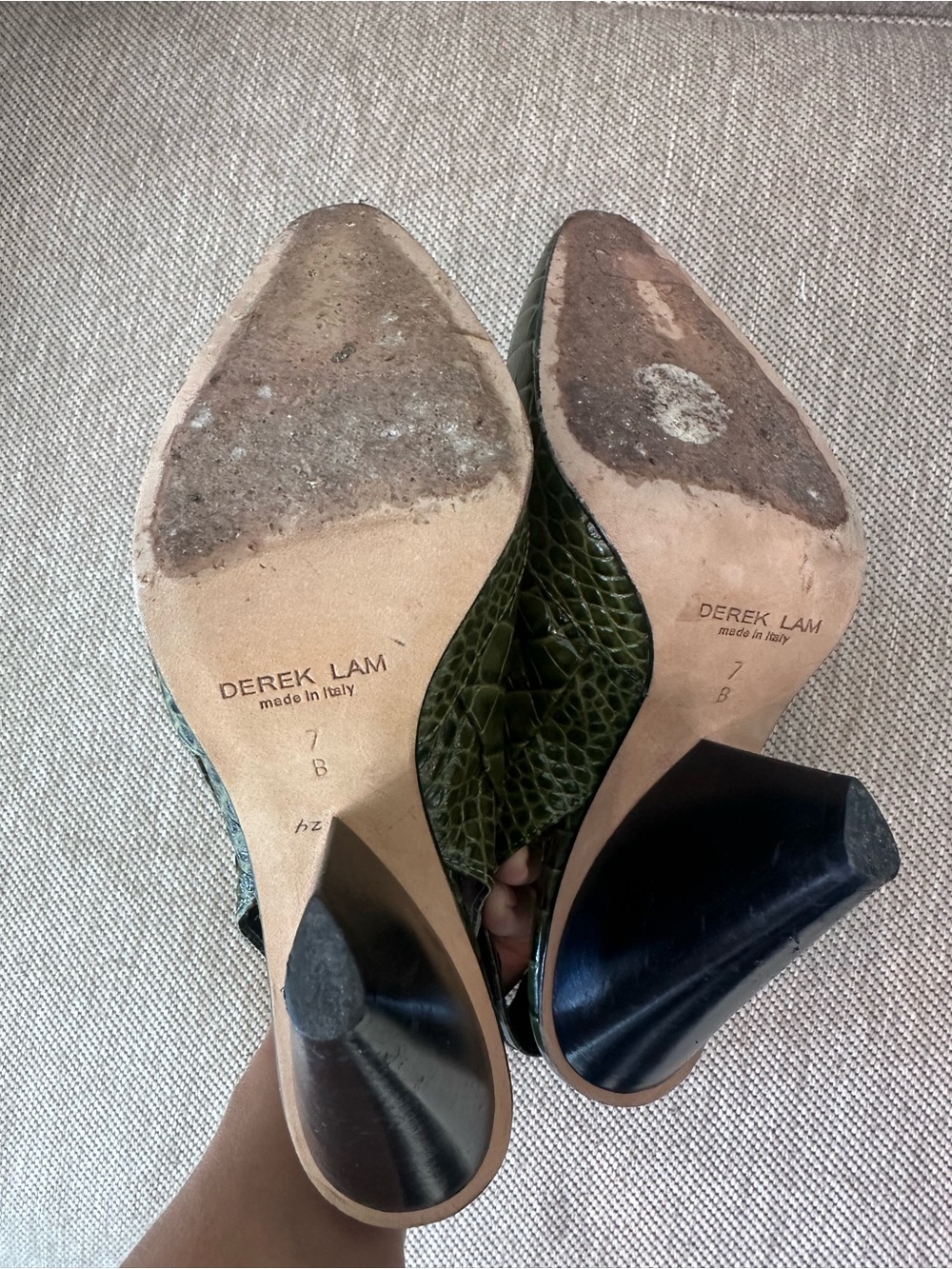 Derek Lam Olive Green Croc-Embossed Slingback Wedge Booties - Picture 3 of 3